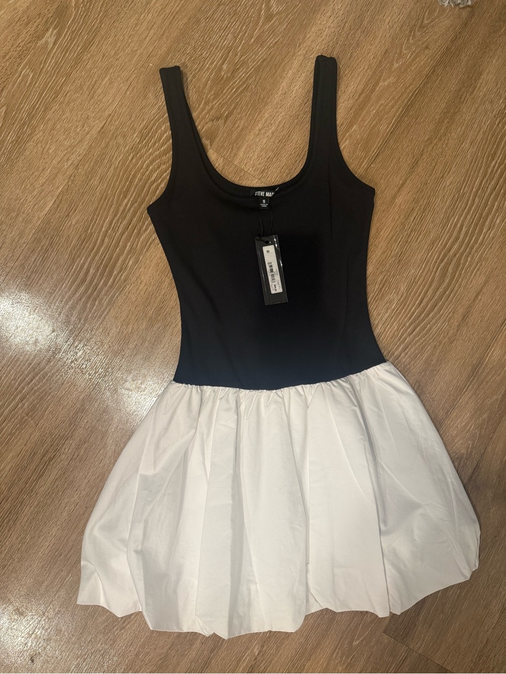 Steve Madden Black Tank Top with White Bubble Skirt Dress